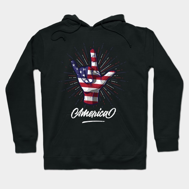 I Love You Hand Sign Gesture USA American Flag Cute Hoodie by teeleoshirts